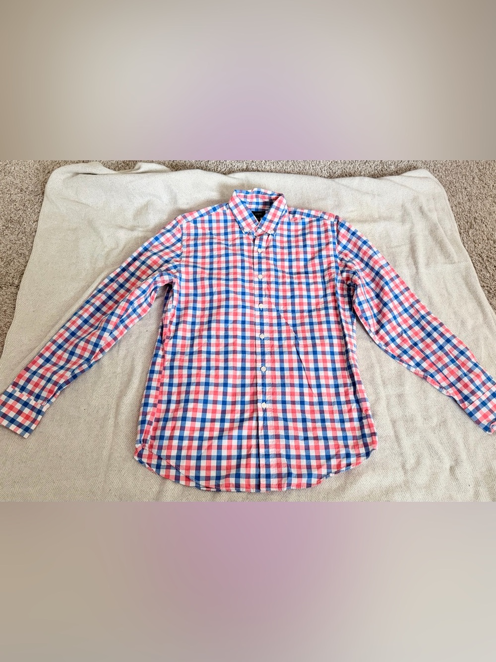 J. Crew Men's Long Sleeve Pink Blue Check Button Down Casual Shirt Size Small
